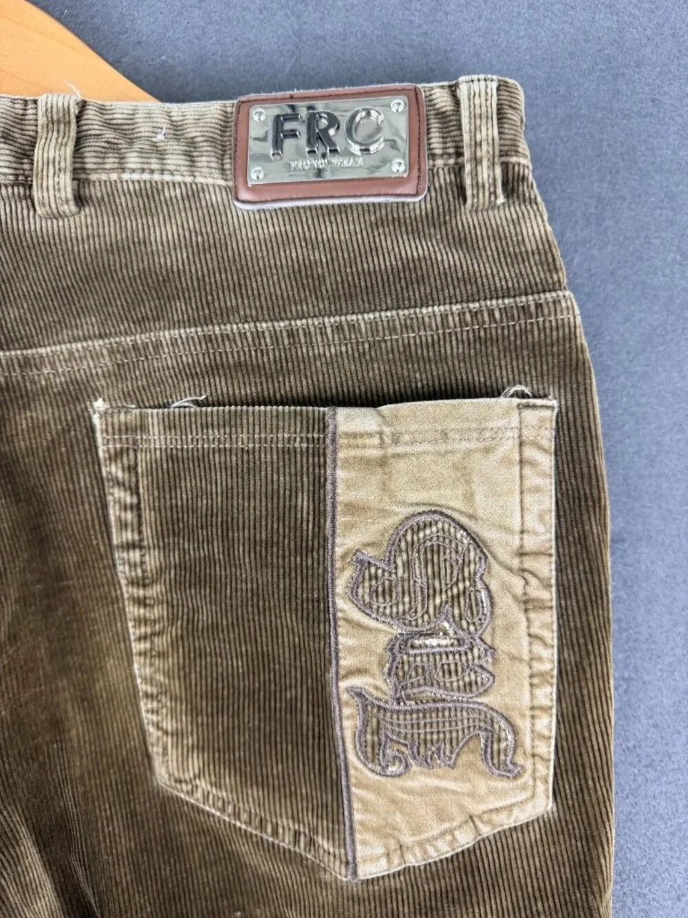 FRC Mens Brown Corduroy Pants Straight Leg Flat Front Vertical Striped 33
